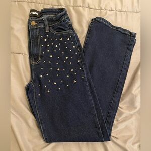 Fashion Nova Dark Blue Studded Skinny Jeans